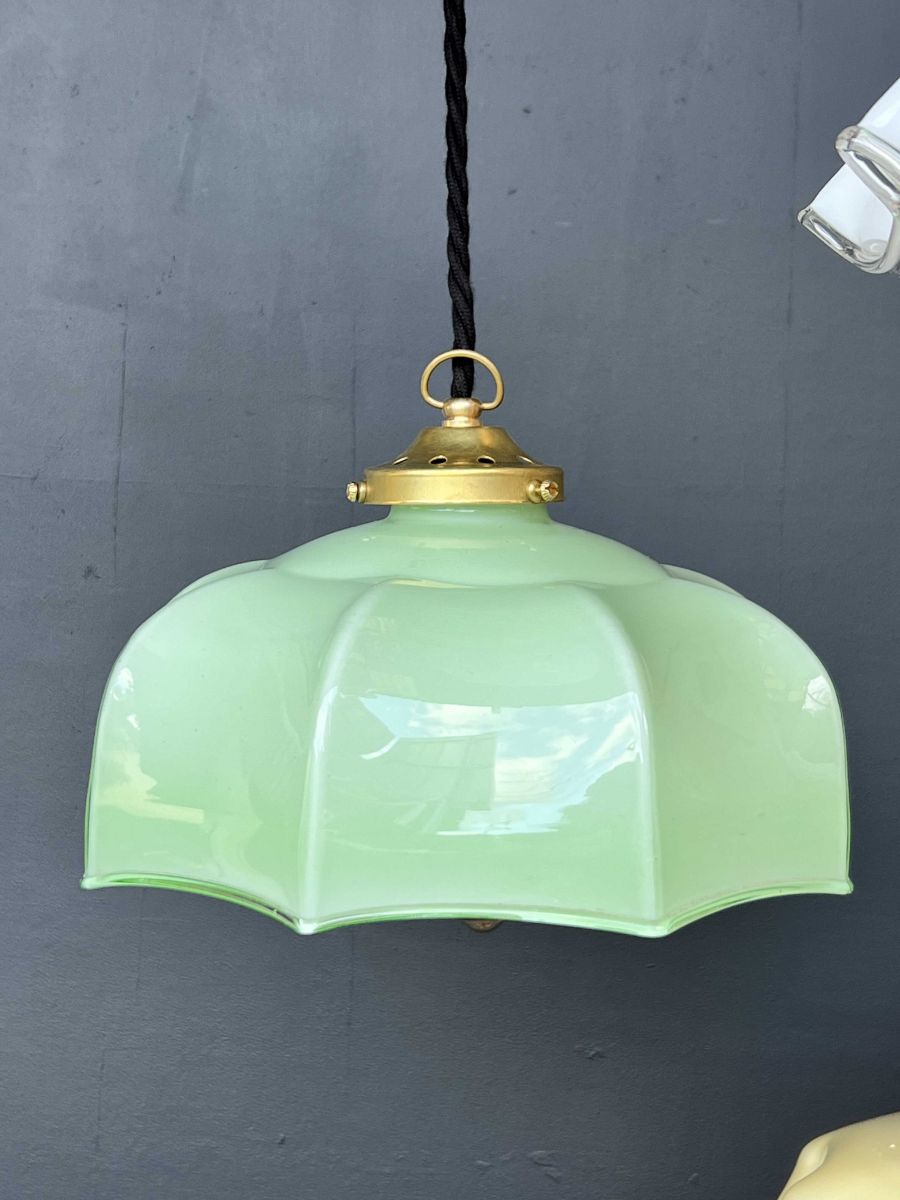 Suspension jaune-tulipe-volant- verre- vintage
